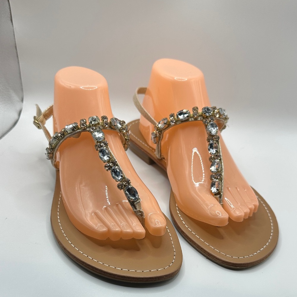 Crystal Embellished Tan Sandals size 9.5